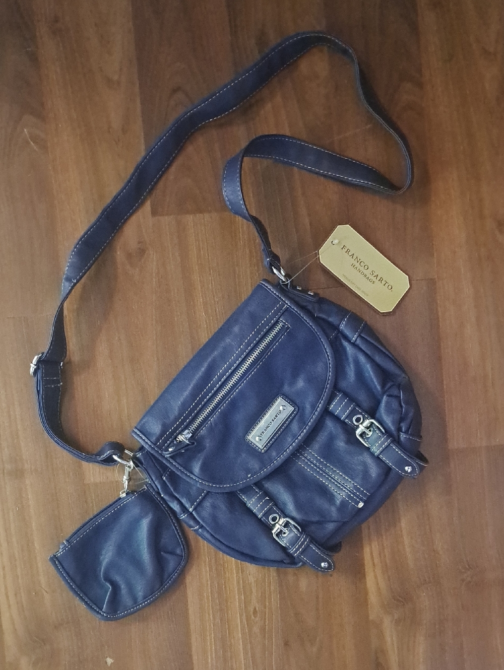 Franco Sarto Navy Leather Flap Crossbody with Coin Pouch